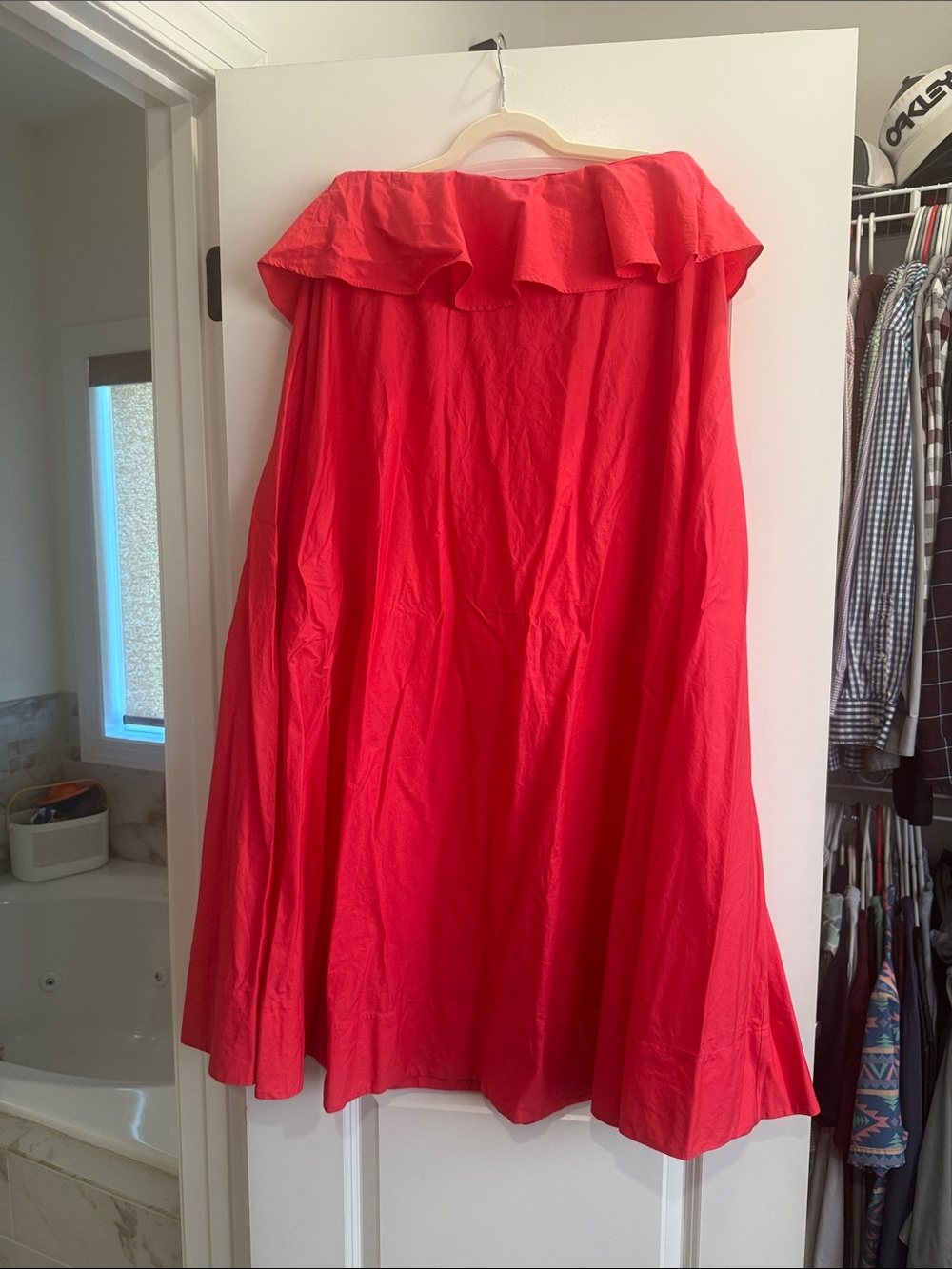 Strapless Ruffle Maxi Dress in Vibrant Red